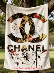 Chanel Splatter Paint CC Logo Flannel Throw Blanket IMG_6675